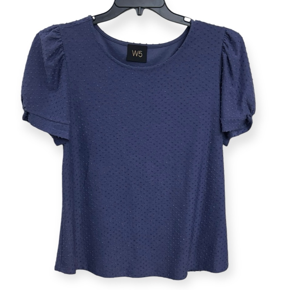 Anthropologie: W5 Slate‎ Blue Puff Sleeve Blouse Size M *2163